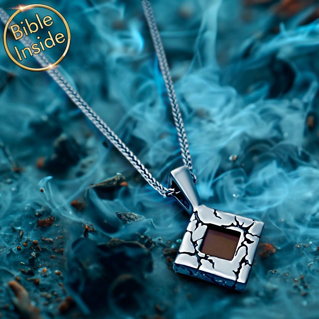 Christian Jewelry for Men Square Necklace With New Testament Inside From My Nano Jewelry